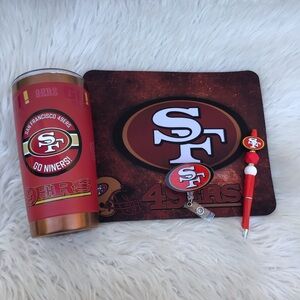 SAN FRANCISCO 49ERS DESIGN MOUSEPAD ,PEN ,BADGE ID ,TUMBLER